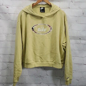 Nike Floral Logo Cropped Sweatshirt Hoodie Women's Size L